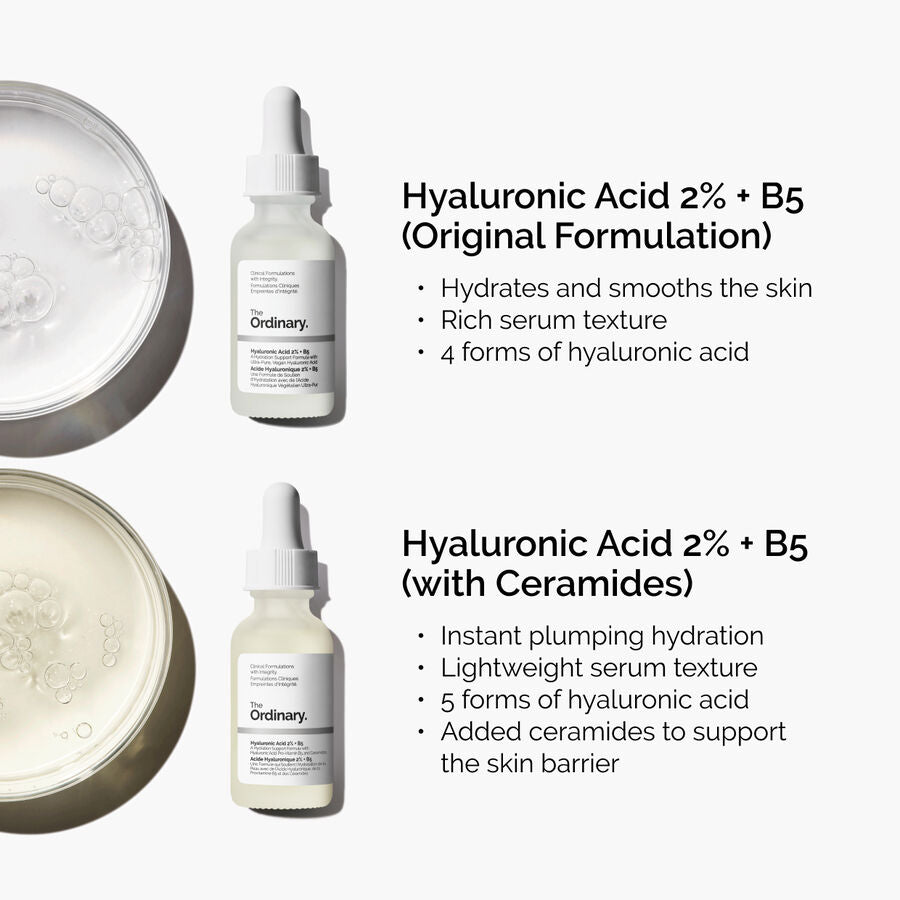 The Ordinary Hyaluronic Acid 2% + B5 (Original Formulation) Water-Based Serum for dehydration | 30ml, morning & evening 