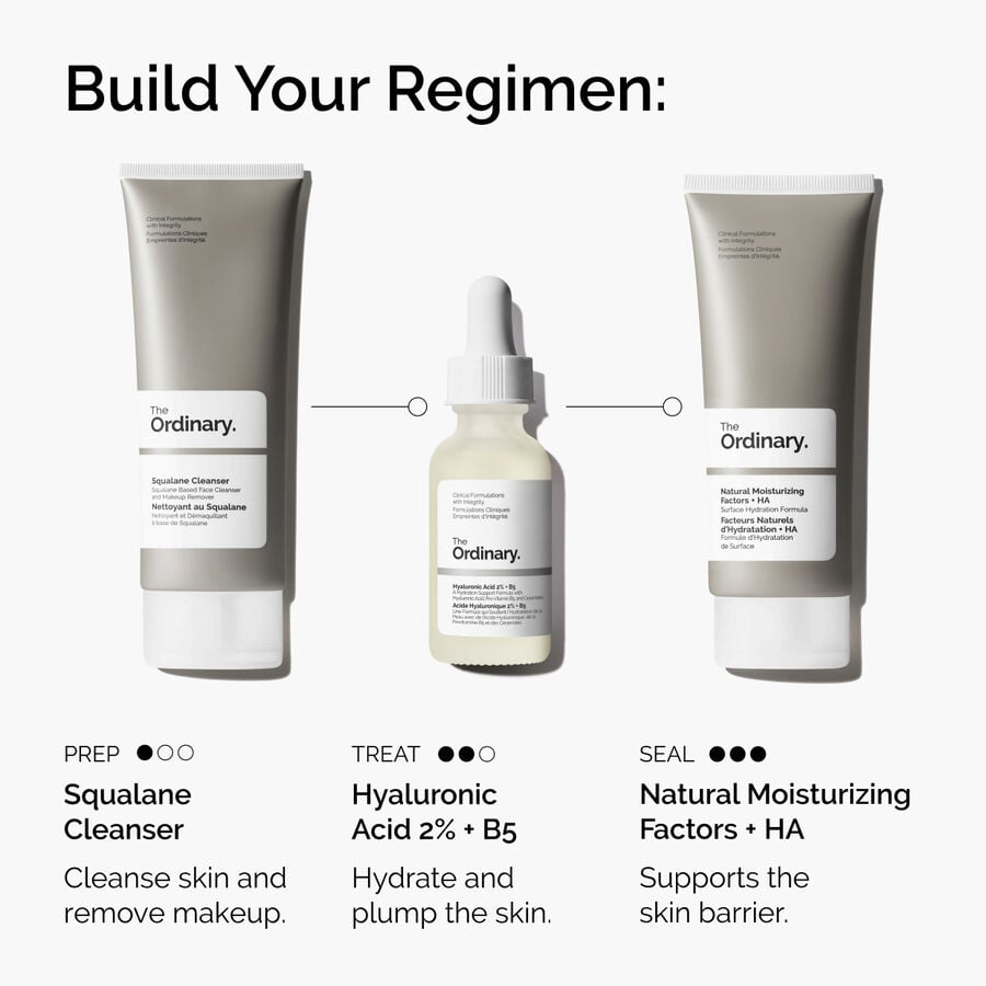 The Ordinary Hyaluronic Acid 2% + B5 (with Ceramides) Water-Based Serum for signs of aging | 30ml/60ml, morning & evenin