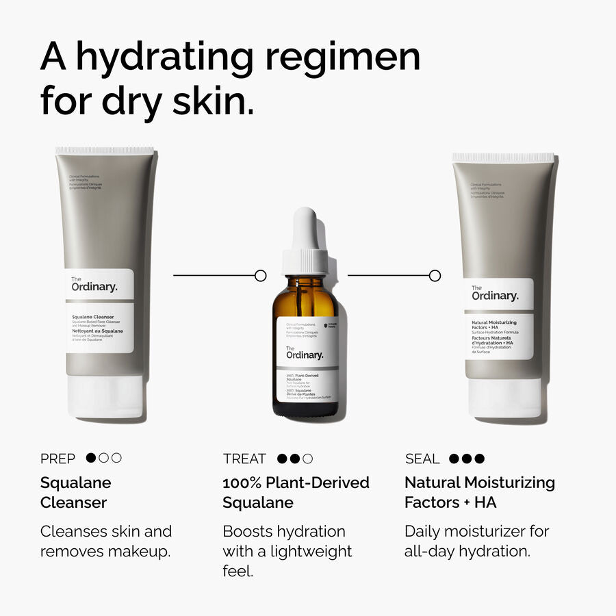 The Ordinary 100% Plant-Derived Squalane Anhydrous Serum for dryness | 30ml, morning & evening use