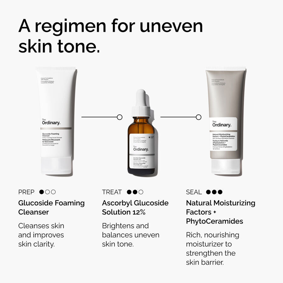 The Ordinary Ascorbyl Glucoside Solution 12% Water-Based Serum for uneven skin tone | 30ml, morning & evening use