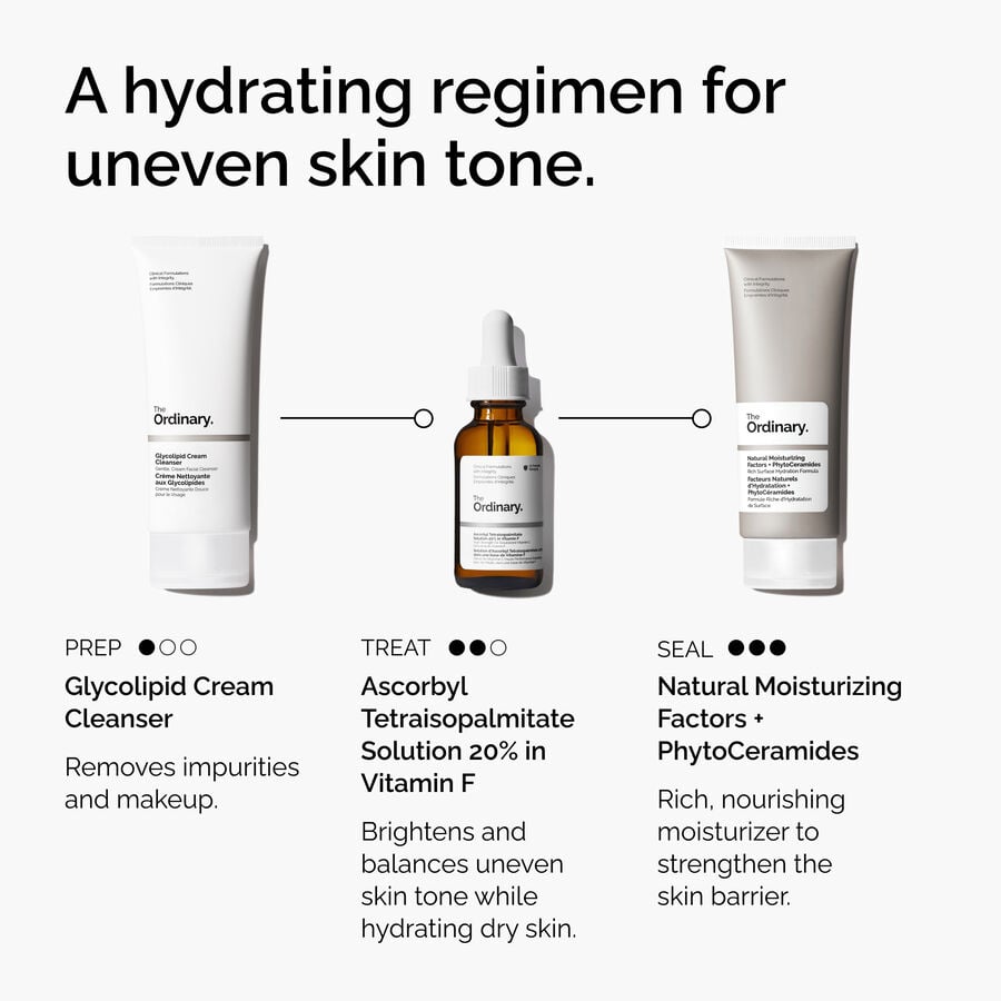 The Ordinary Ascorbyl Tetraisopalmitate Solution 20% in Vitamin F Anhydrous Serum for signs of aging | 30ml, morning & e