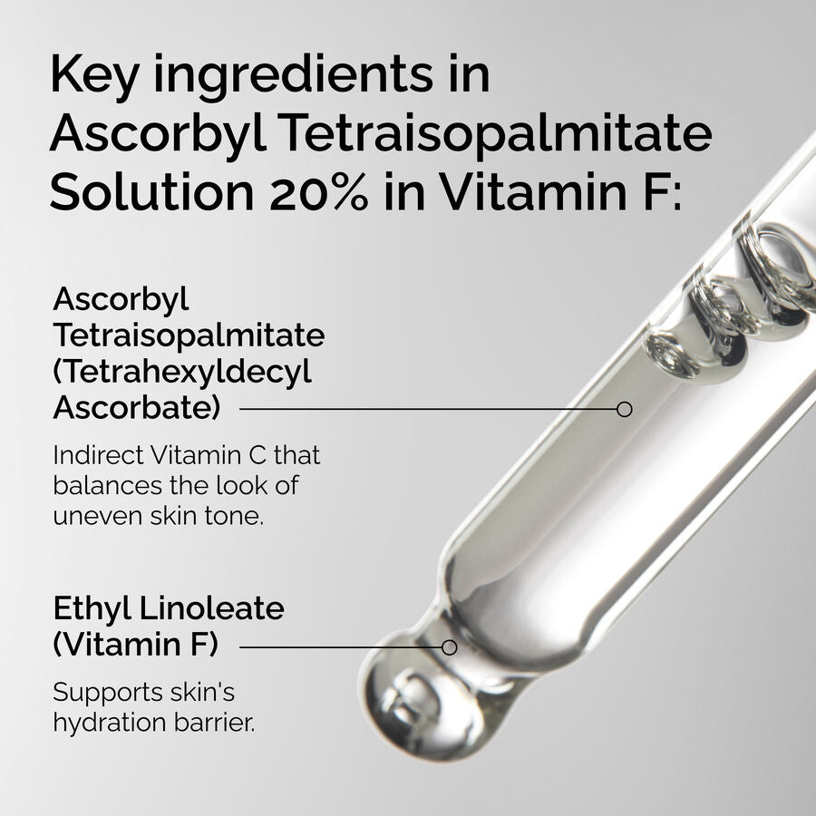 The Ordinary Ascorbyl Tetraisopalmitate Solution 20% in Vitamin F Anhydrous Serum for signs of aging | 30ml, morning & e
