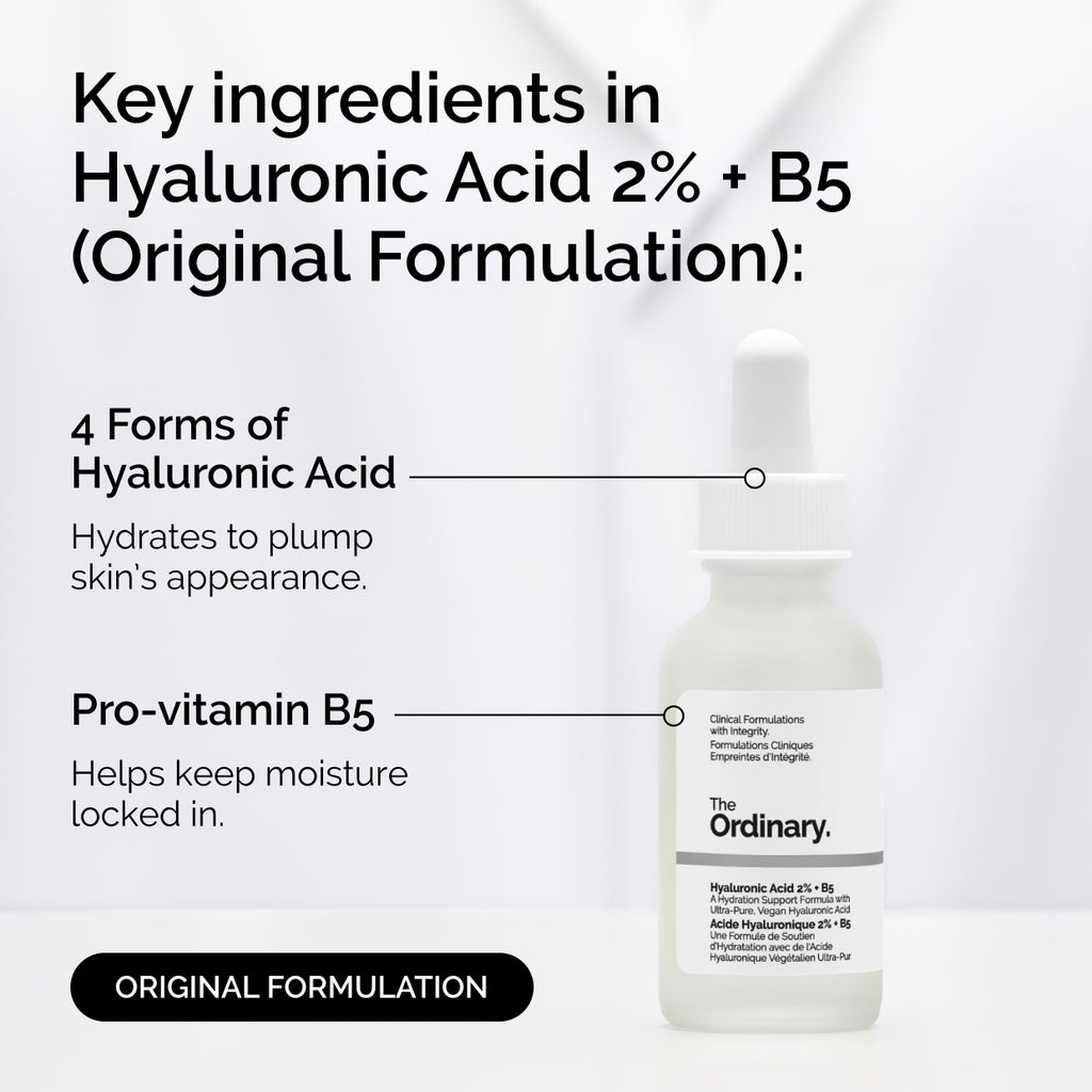 The Ordinary Hyaluronic Acid 2% + B5 (Original Formulation) Water-Based Serum for dehydration | 30ml, morning & evening 