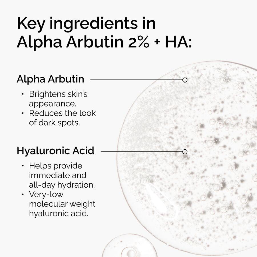 The Ordinary Alpha Arbutin 2% + HA Water-Based Serum for uneven skin tone | 30ml/60ml, morning & evening use