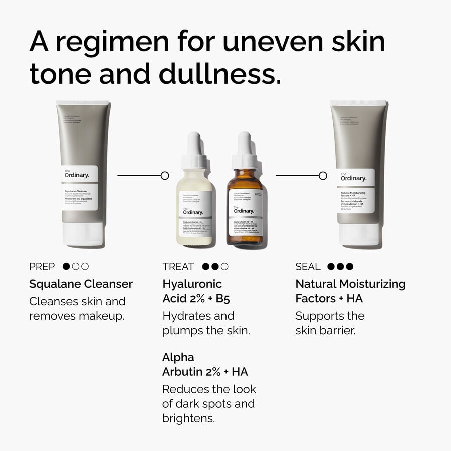 The Ordinary Alpha Arbutin 2% + HA Water-Based Serum for uneven skin tone | 30ml/60ml, morning & evening use