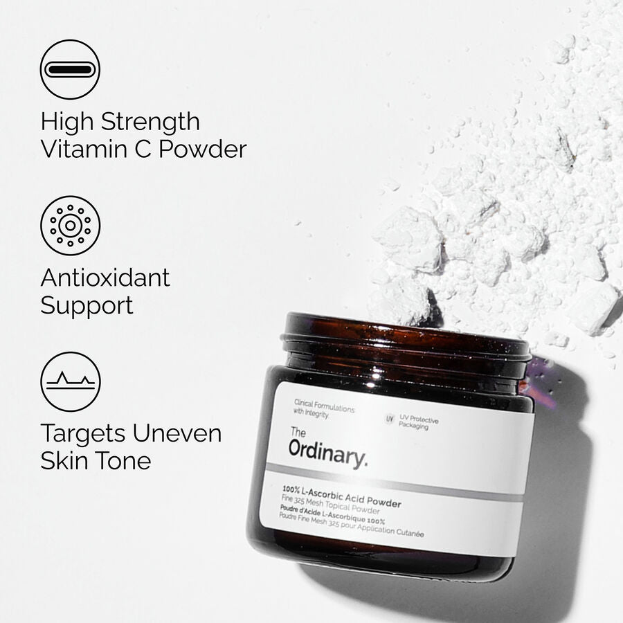 The Ordinary 100% L-Ascorbic Acid Powder for dullness | 20g, evening use