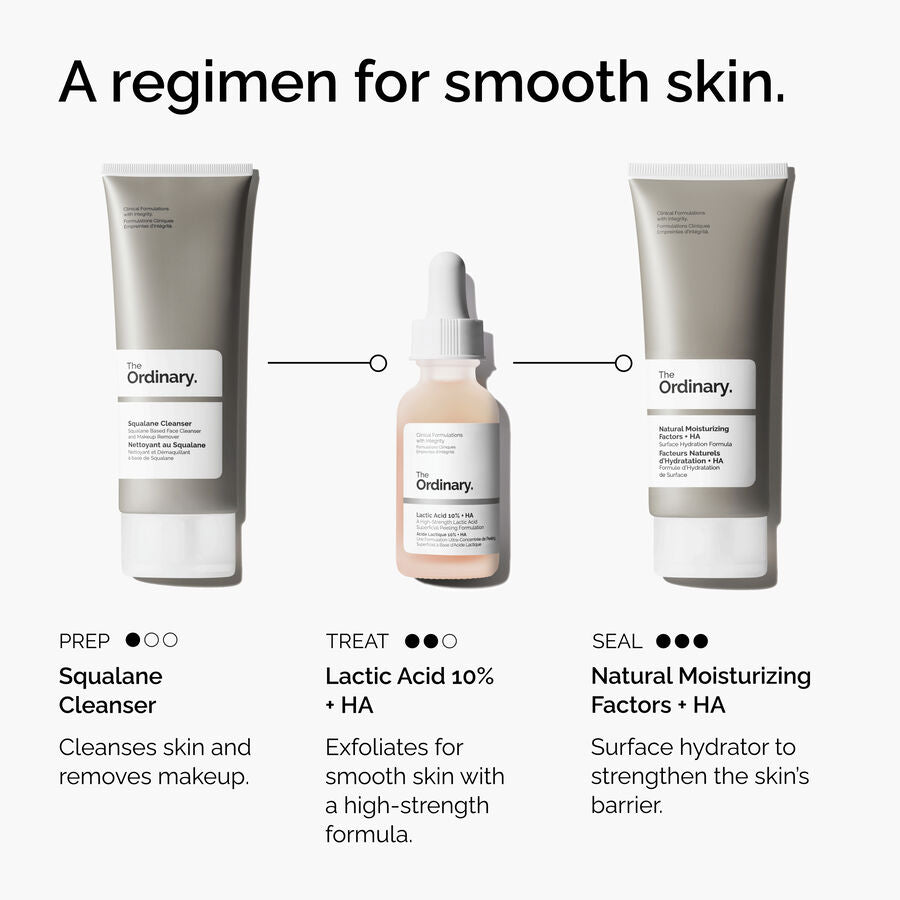 The Ordinary Lactic Acid 10% + HA Water-Based Serum for uneven skin tone | 30ml, evening use